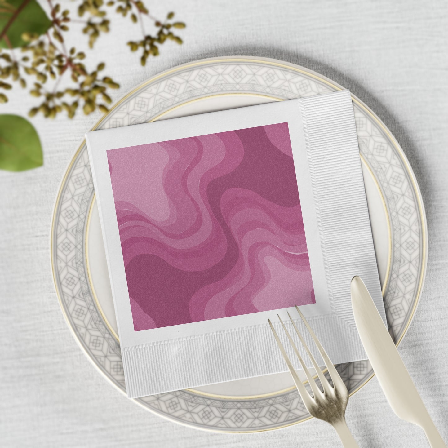Pinky Mauve Wavey White Coined Napkins, 6.5" x 6.5"
