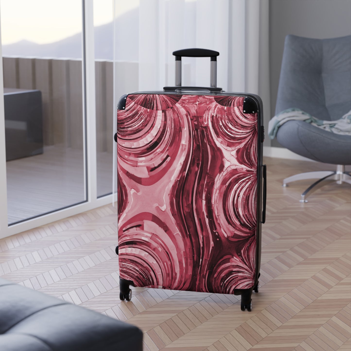 Uzi Spiral Ruby Large Suitcase with built in lock, 4 double-wheels, telescopic handle, and ABS back hard-shell