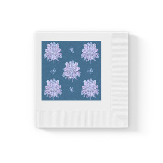 Lavender Floral Butterflies White Coined Napkins, 4.8" x 4.8"