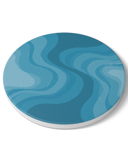 Sky Blue Wavey 4" x 4" Round Ceramic Coaster