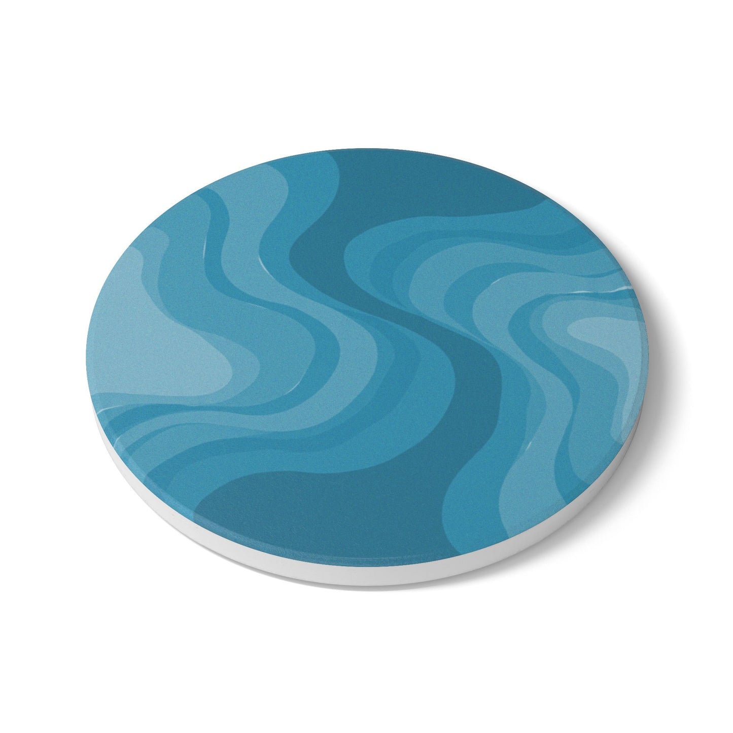 Sky Blue Wavey 4" x 4" Round Ceramic Coaster