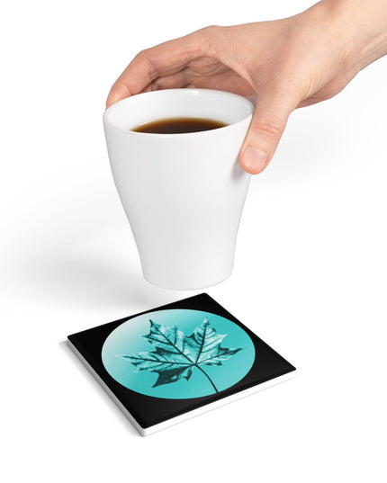 Tif Green Maple Leaf 4" x 4" Square Ceramic Coaster