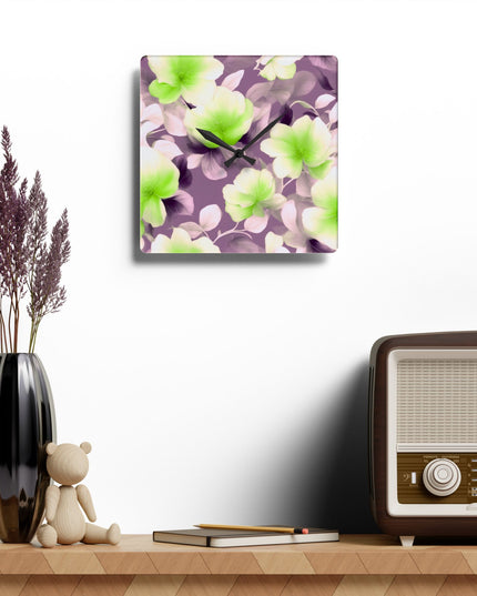 Lime Lavender Floral Bunch Acrylic Wall Clock, Round or Square, 10.75" x 10.75"