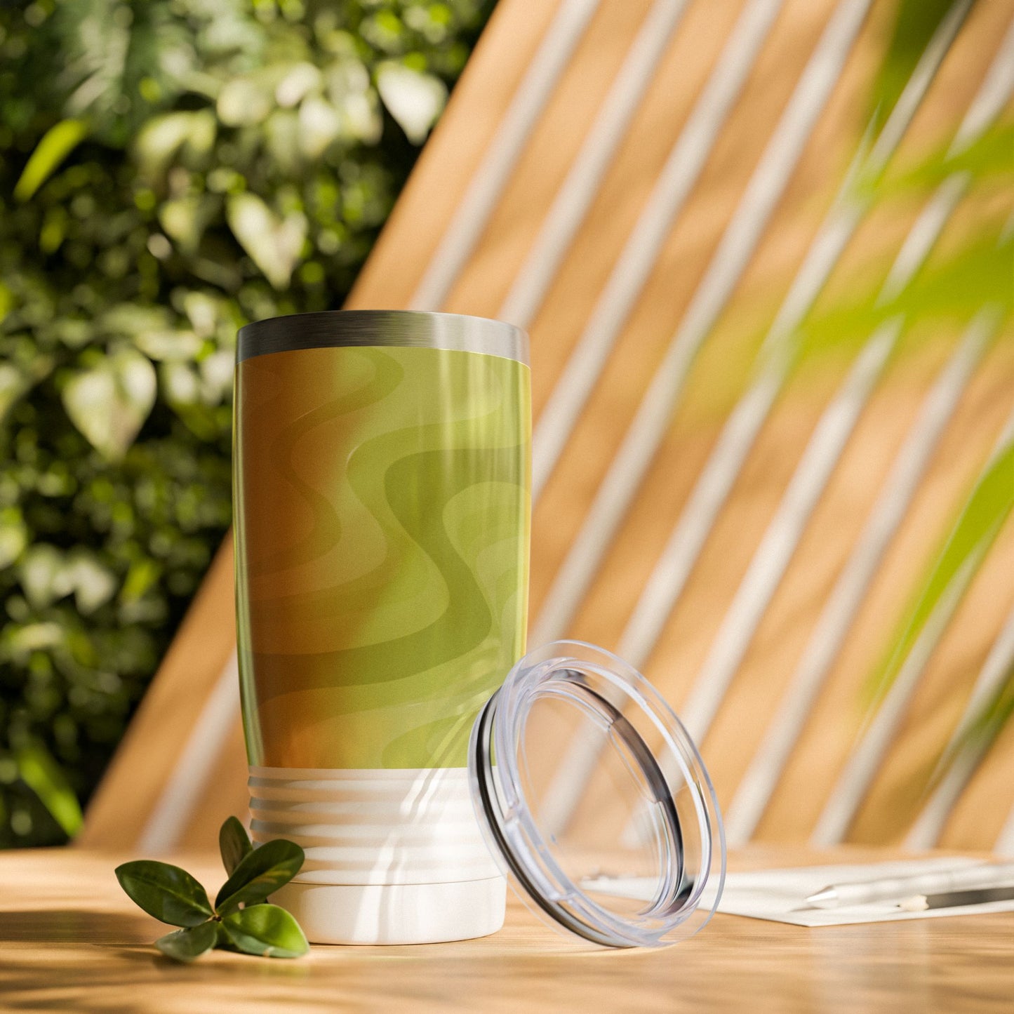 Lemon Wavey Ringneck Tumbler, 20oz in white, steel and black