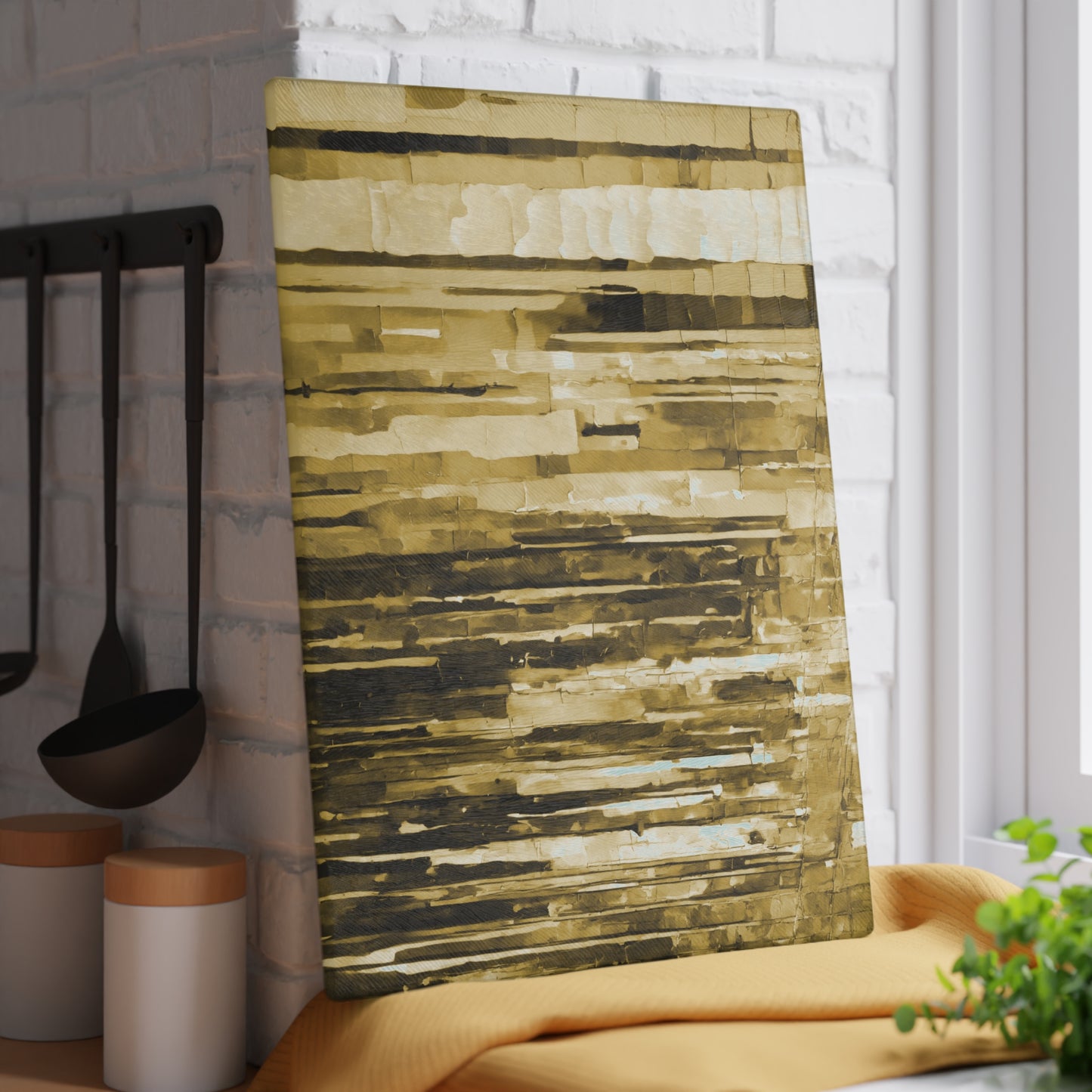 Striped Light Brown 11" x 15" Glass Cutting Board