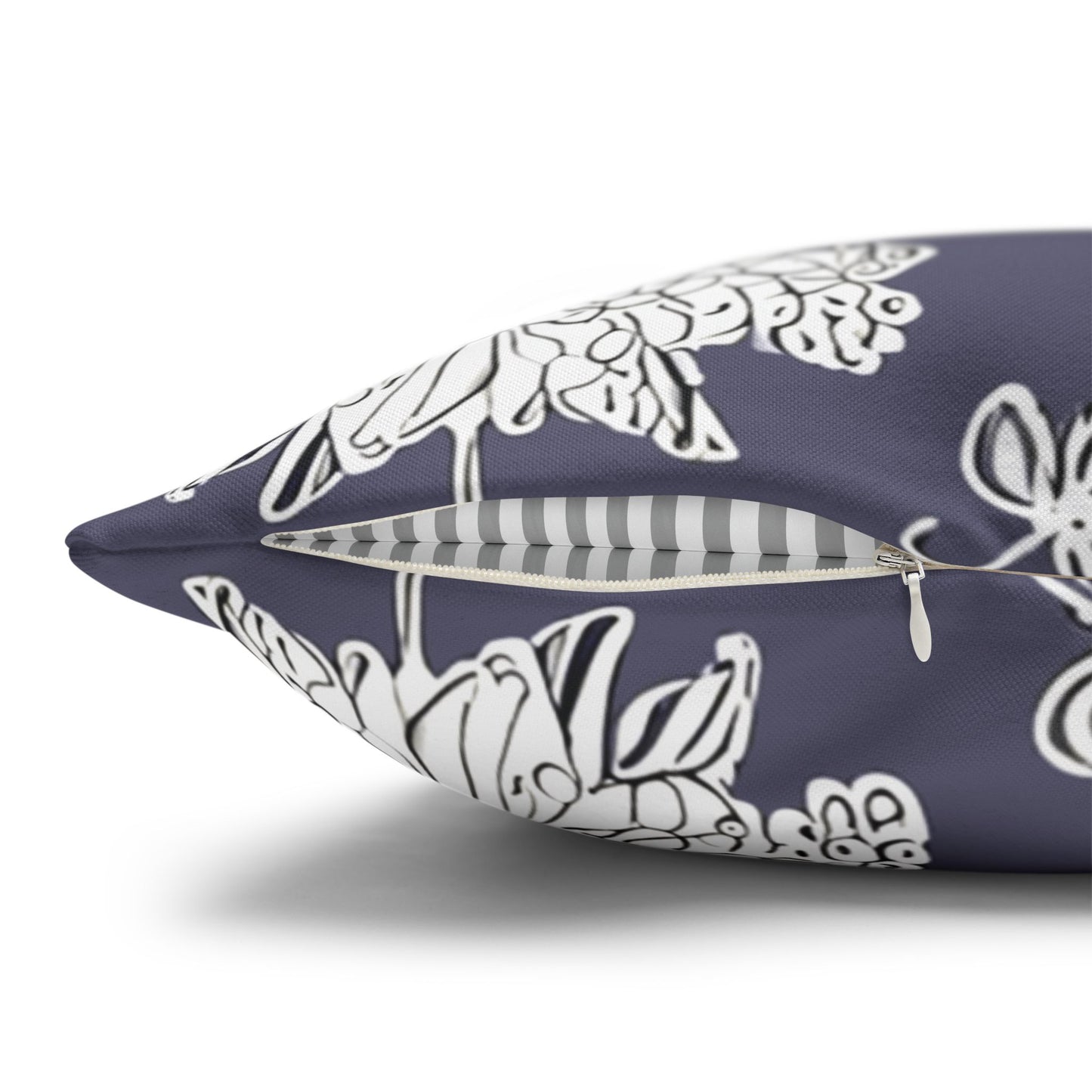 White Floral Butterflies Spun Polyester Square Pillowcase, 14" x 14"