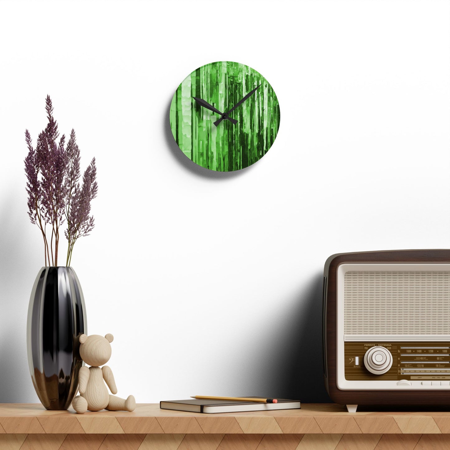 Striped Mint Pastels Acrylic Round Wall Clock, 8" x 8"