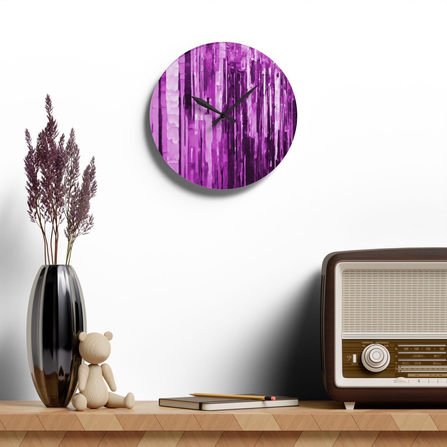 Striped Powder Lavender Acrylic Wall Clock, Round or Square, 10.75" x 10.75"