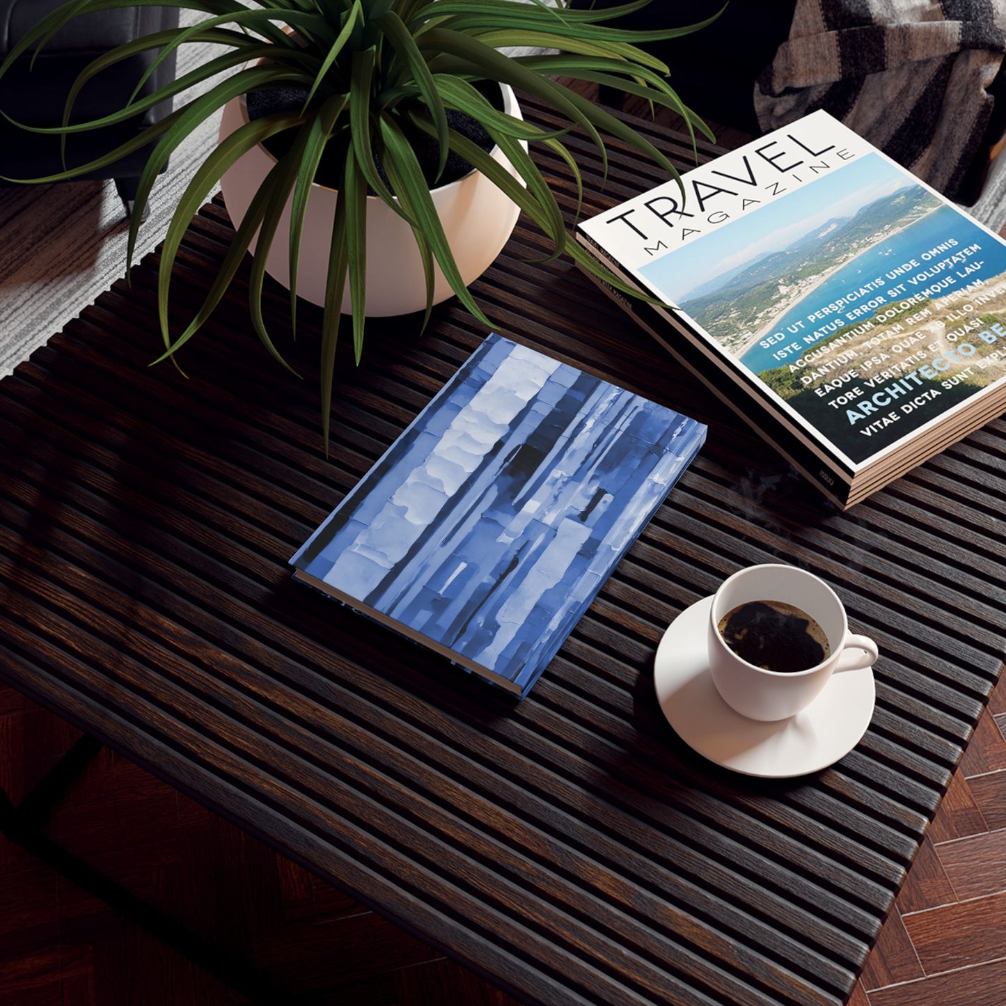 Striped Deep Blue 5.2" x 7.4" Hard Backed Journal with 128 blank pages