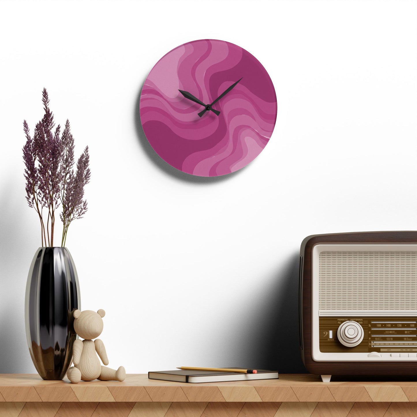 PInky Mauve Wavey 10.75" x 10.75" Round or Square Acrylic Wall Clock