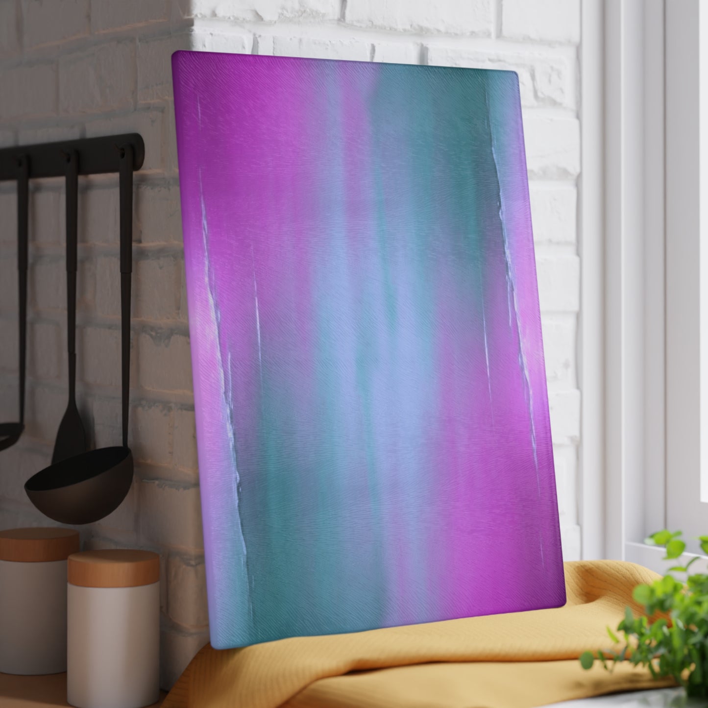 Dark Blue Green Sea Purple Fog 11" x 15" Glass Cutting Board