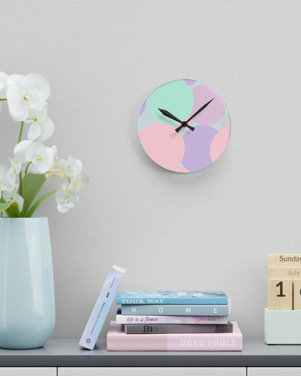 Pastel Peach and Soft Green Patches Acrylic Round Wall Clock, 8" x 8"