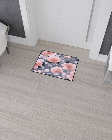 Peach and Blue Gray Floral Bunch Heavy Duty Floor Mat, 18" x 24"