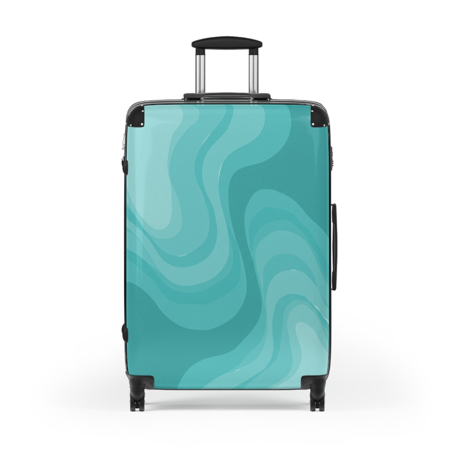 Tif Green Wavey Large Suitcase with built in lock, 4 double-wheels, telescopic handle, and ABS back hard-shell
