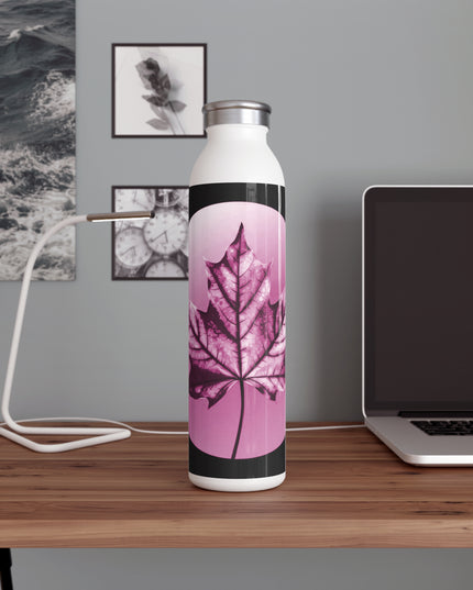 Magenta Maple Leaf Slim Water Bottle, 20 oz White