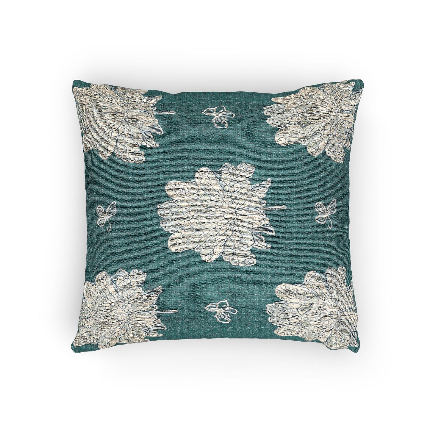 Tif Green White Floral Butterflies Woven Pillow, 17" x 18"