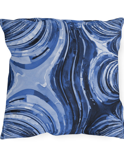 Uzi Spiral Deep Blue Outdoor Pillow, 18" x 18"