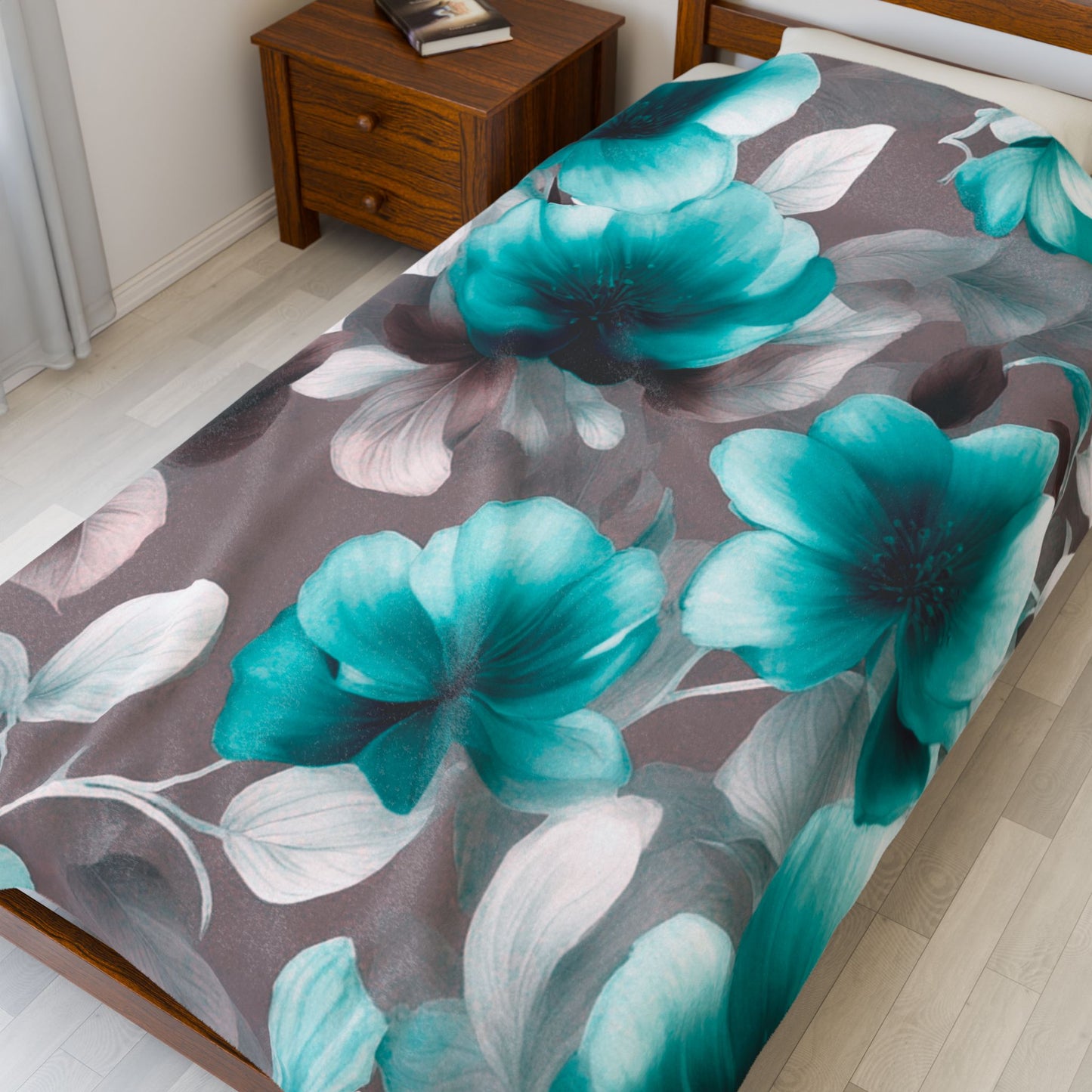 Tif Green Gray Floral Bunch Velveteen Plush Blanket, 60" x 80"
