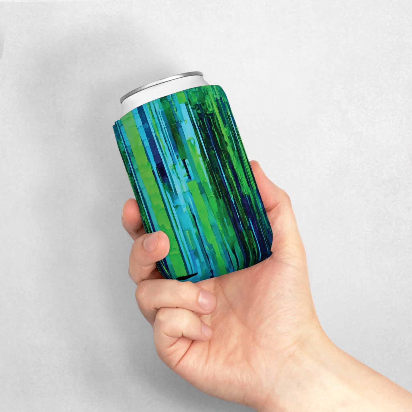 Striped Blue Green 12 oz Can Cooler Sleeve