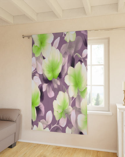 Lime Lavender Floral Bunch Window Curtain, 50" x  84", blackout