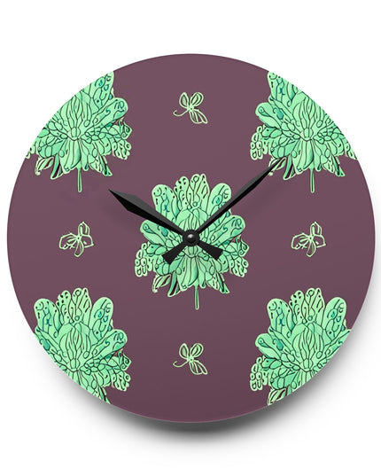 Mint Green Floral Butterflies Acrylic Wall Clock, Round or Square, 10.75" x 10.75"