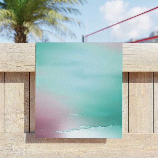 Green Sea Lavender Fog Beach Towel, 18" x 27"