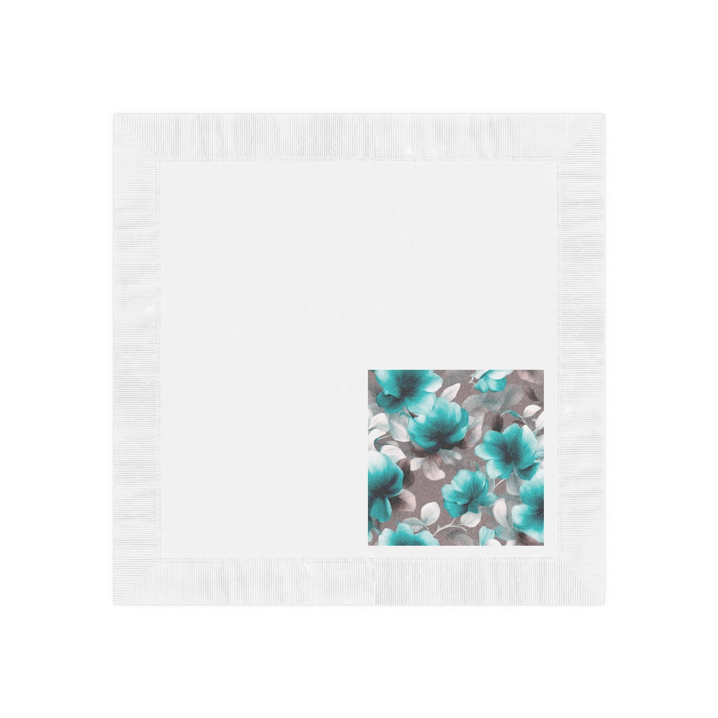Tif Green Gray Floral Bunch White Coined Napkins, 6.5" x 6.5"