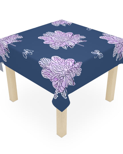 Purple White Floral Butterflies Tablecloth, 55" x 55"