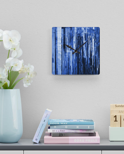 Striped Deep Blue Acrylic Wall Clock, Round or Square, 10.75" x 10.75"