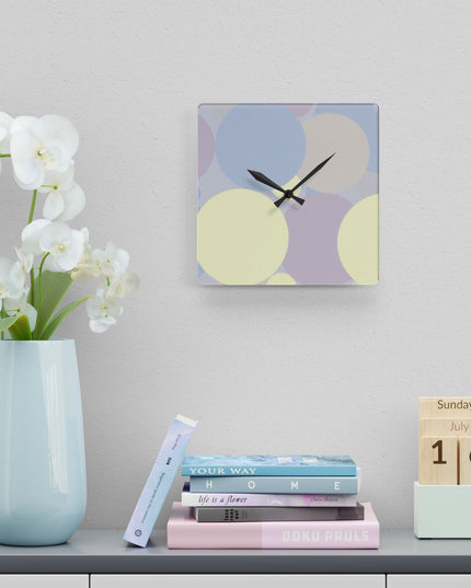 Pastel Soft Blue and Soft White Patches Acrylic Wall Clock, Round or Square, 10.75" x 10.75"