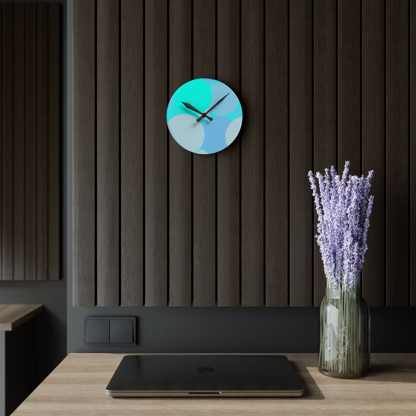 Pastel Tan and Tif Patches Acrylic Round Wall Clock, 8" x 8"