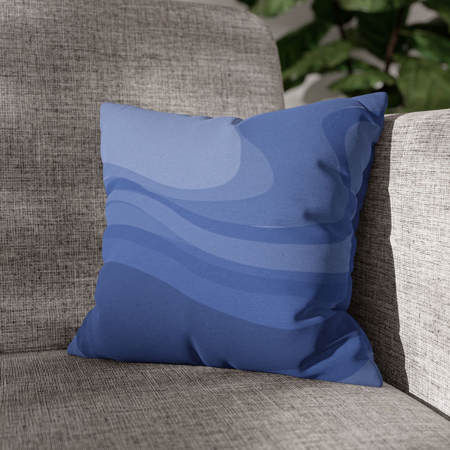 Deep Blue Wavey Spun Polyester Square Pillowcase, 14" x 14"
