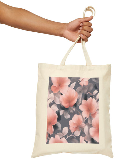 Peach and Blue Gray Floral Bunch Cotton Canvas Tote Bag