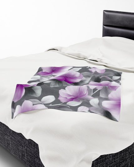Purple Blossom Floral Bunch Velveteen Plush Blanket, 30" x 40"