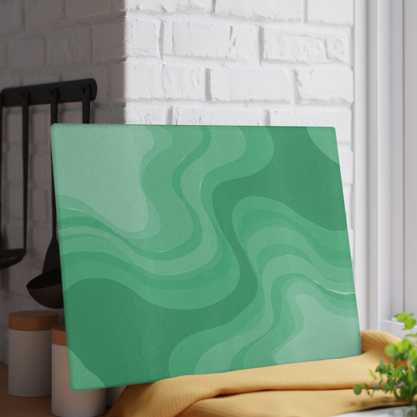 Mint Green Wavey Glass Cutting Board, 11" x 15"