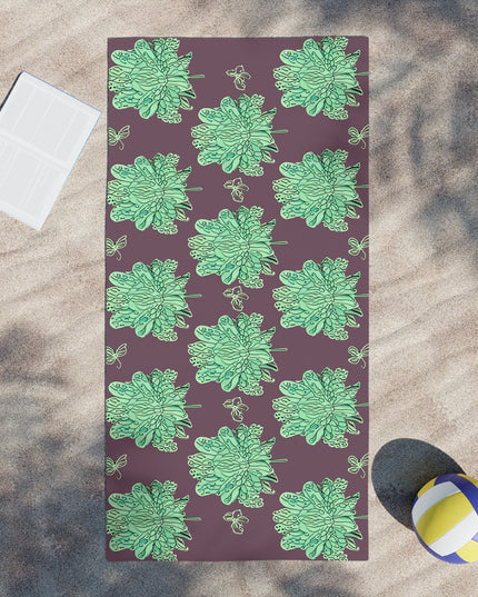 Mint Green Floral Butterflies Beach Towel, 30" x 60"