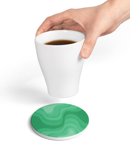 Mint Green Wavey 4" x 4" Round Ceramic Coaster