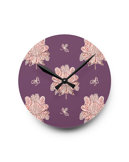 Pink Floral Butterflies Acrylic Round Wall Clock, 8" x 8"