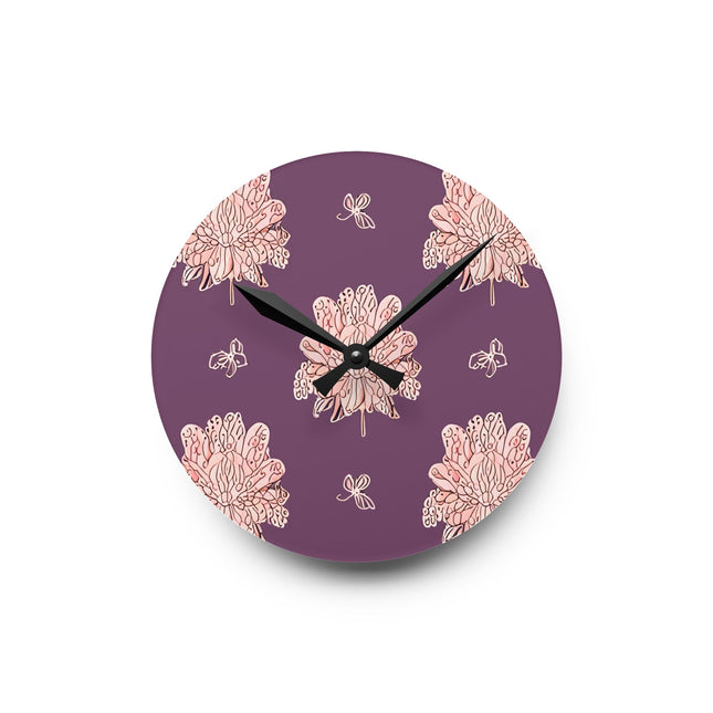 Pink Floral Butterflies Acrylic Round Wall Clock, 8" x 8"