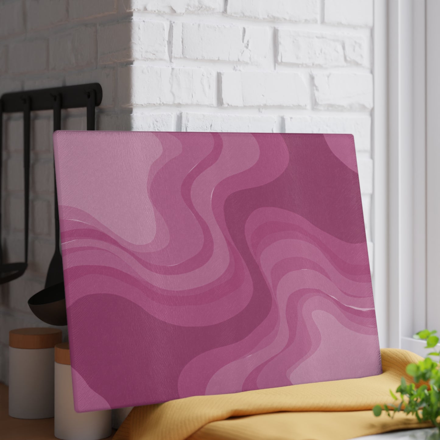Pinky Mauve Wavey Glass Cutting Board, 11" x 15"