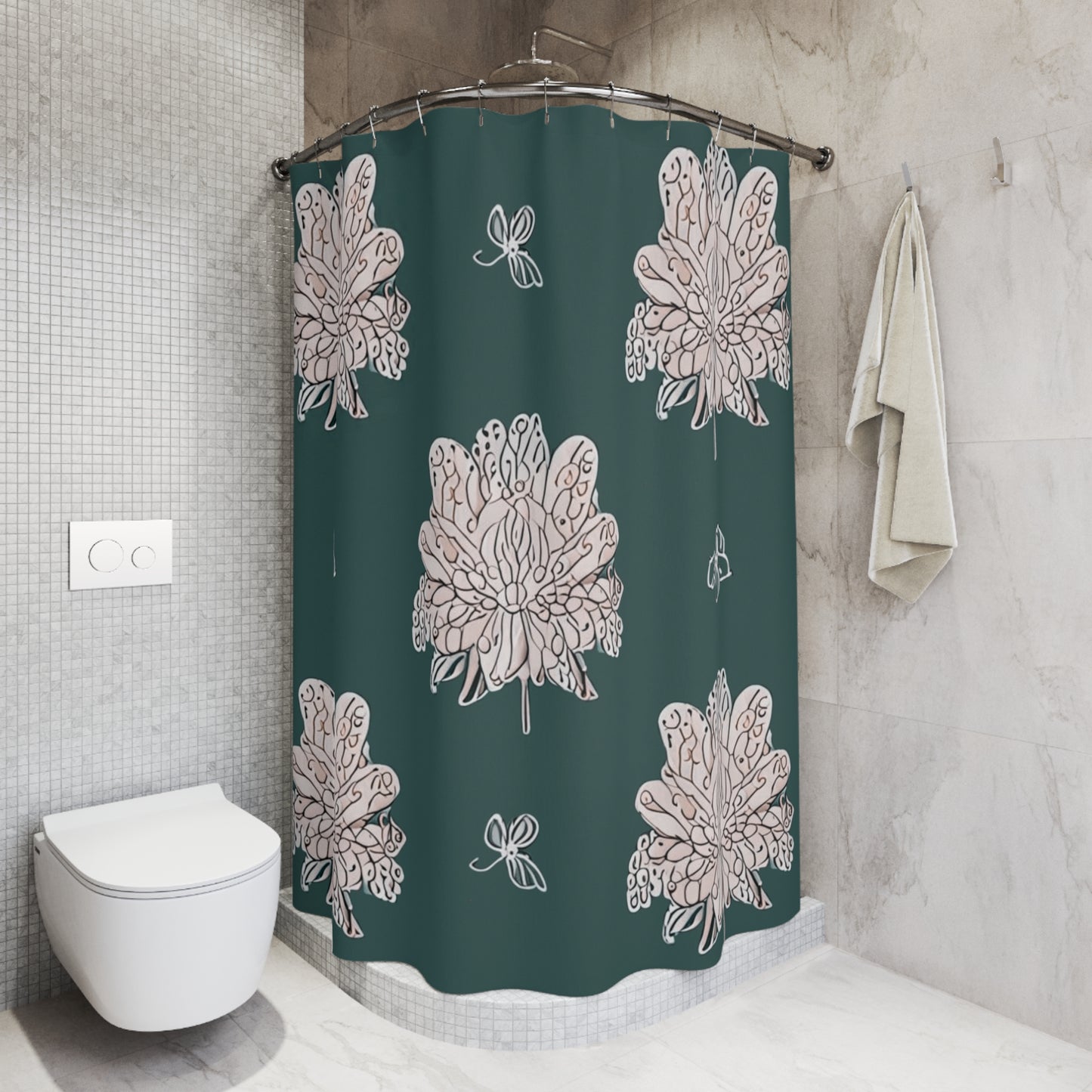 Soft White Floral Butterflies Shower Curtain, 71" x 74"
