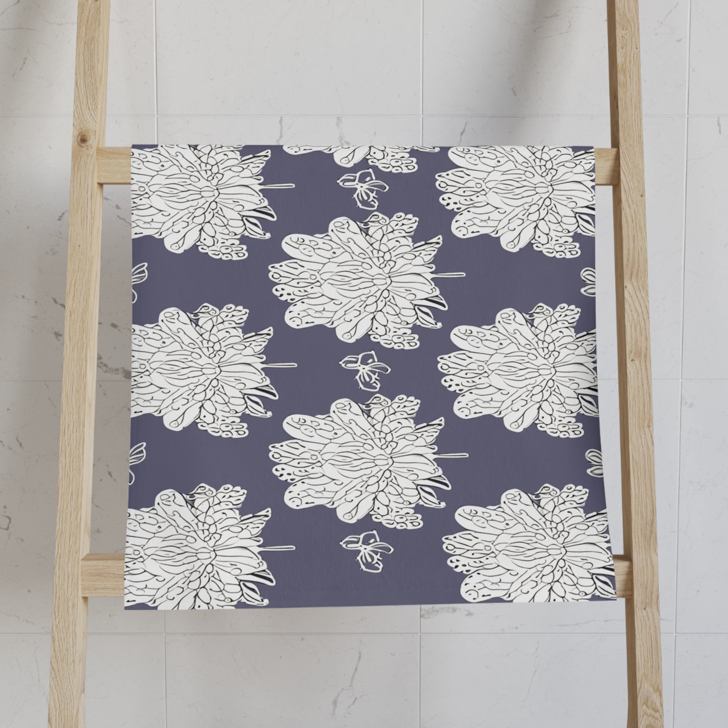 White Floral Butterflies Hand Towel, 16" x 28"