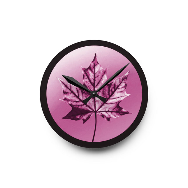 Magenta Maple Leaf Acrylic Round Wall Clock, 8" x 8"