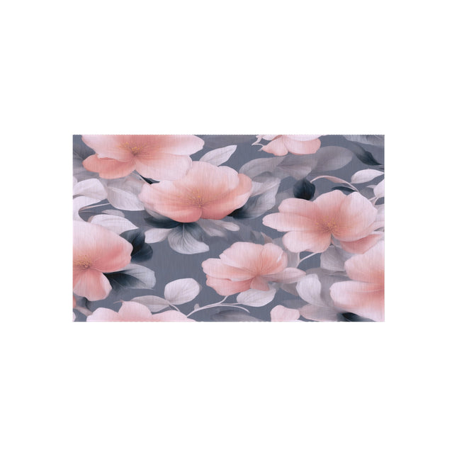 Peach and Blue Gray Floral Bunch Outdoor Rug, 36" x 60"