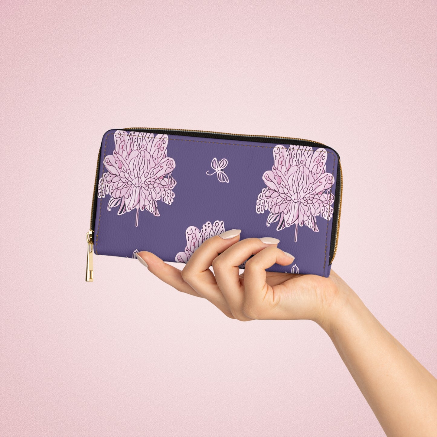 Magenta Floral Butterflies Elegant Abstract Zipper Wallet - Stylish & Functional Accessory for Everyday Use