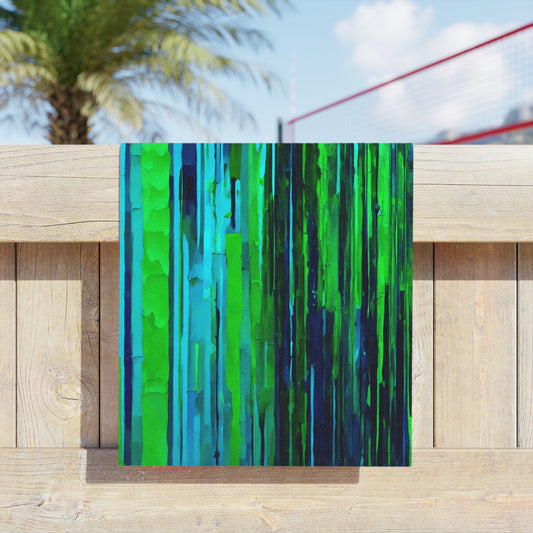 Striped Blue Green Beach Towel, 18" x 27"