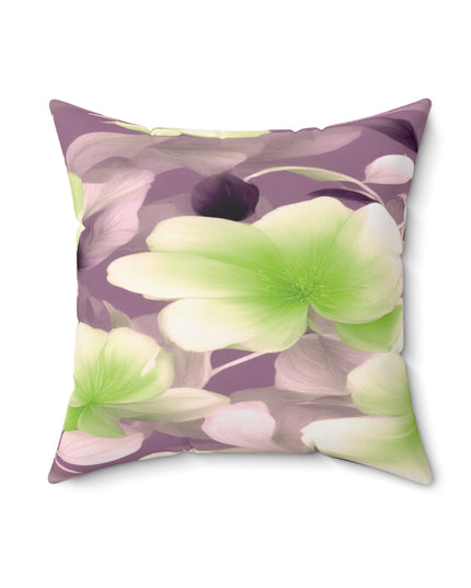 Lime Lavender Floral Bunch Faux Suede Square Pillow, 18" x 18"