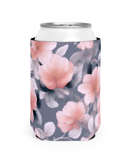 Peach and Blue Gray Floral Bunch 12 oz Can Cooler Sleeve