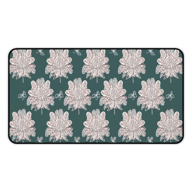 Soft White Floral Butterflies 12" x 22" Desk Mat