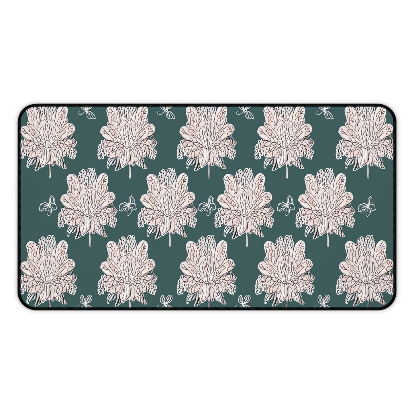 Soft White Floral Butterflies 12" x 22" Desk Mat